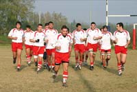 Il gruppo dell'Asti Rugby al termine del riscaldamento pre partita